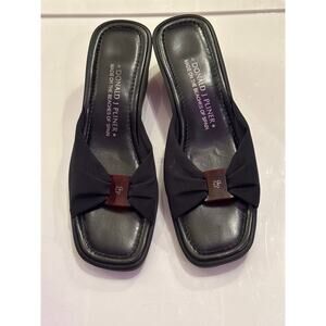 DONALD J PLINER Vintage Black DJP Wedge Slides Fabric W/Tortoiseshell Center 8.5